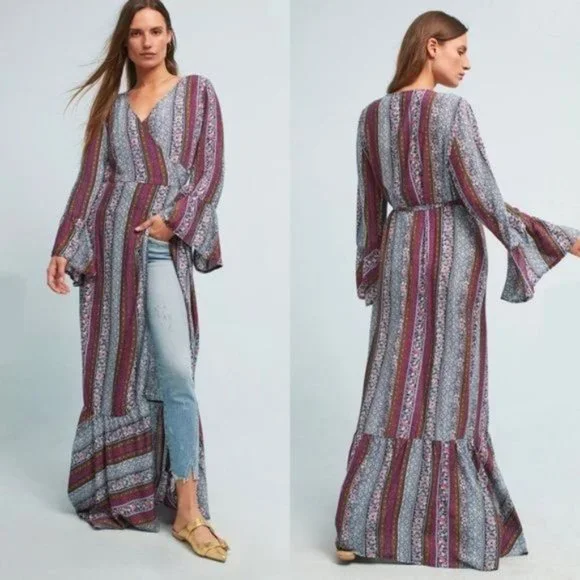 NWT Anthropologie R. Vivimos Regina Wrap Kimono Maxi Dress Size L - Picture 1 of 8